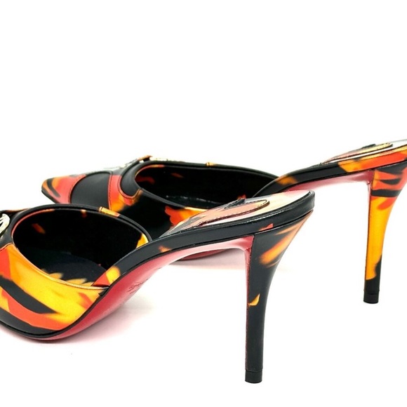 Christian Louboutin CL IN 90s MULE 80 Fire Leather Sandals Heels Shoes - Picture 5 of 11